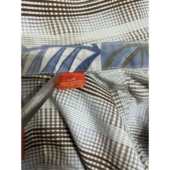 Mens Tommy Bahama Plaid Button Up Flip Cuff Shirt - size L Blue / Gray - Picture 9 of 15